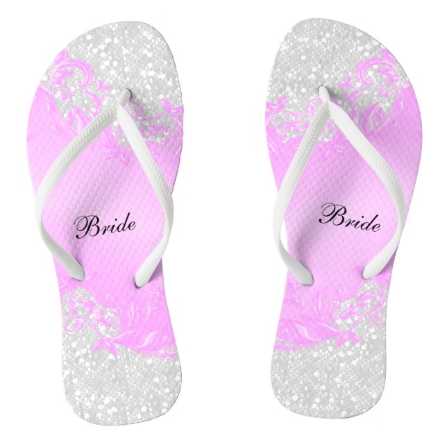 Pink Floral & Confetti Glitzer | Hochzeit Flip Flops (Fußbett)