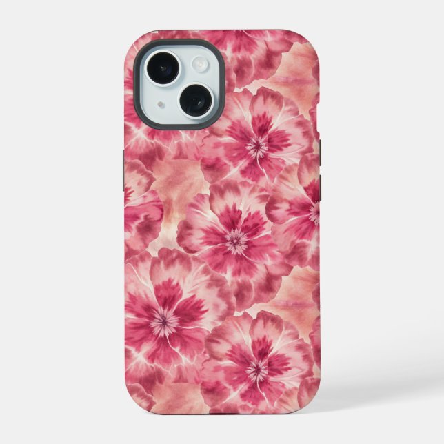 Pink Floral Coquette iPhone 15 Hülle (Rückseite)