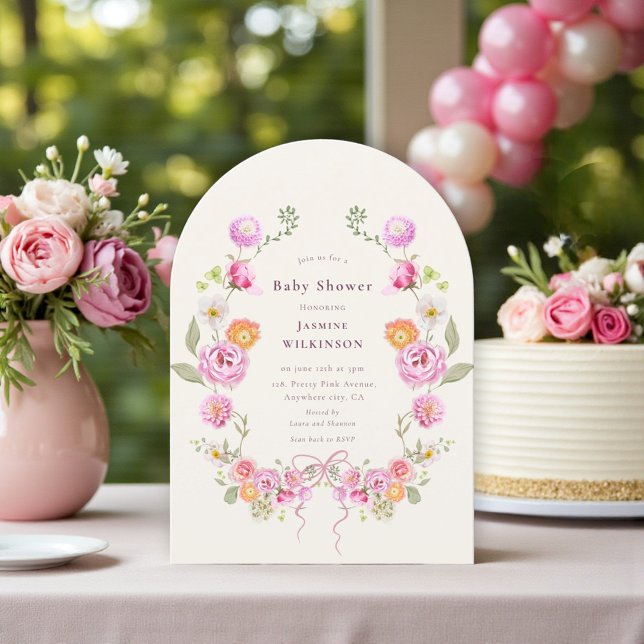 Pink Floral coquette Wreath Baby Shower QR Invite Einladung (Von Creator hochgeladen)