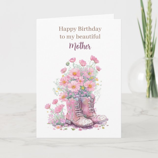 Pink Floral Cowboy Boots Happy Birthday Mama Karte (Vorderseite)