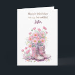 Pink Floral Cowboy Boots Happy Birthday Sister Karte<br><div class="desc">Personalisiert rosa rustikale Happy Birthday SIster,  die Sie leicht für den Empfänger,  wenn es Ihre Schwester,  Schwesterin,  etc. personalisieren können.</div>