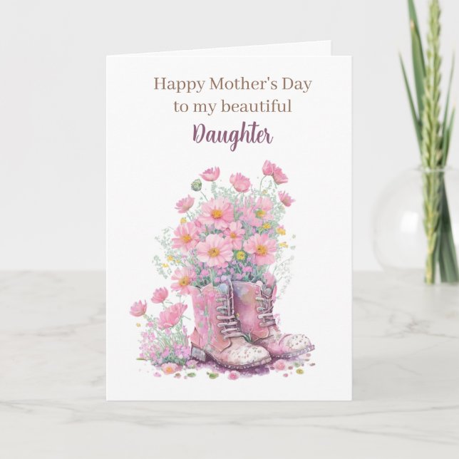 Pink Floral Cowboy Boots Mutter Day Daughter Karte (Vorderseite)