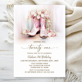 Pink Floral Cowgirl Boots 21st Birthday Party Einladung