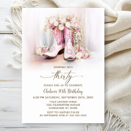 Pink Floral Cowgirl Boots 30th Birthday Party Einladung