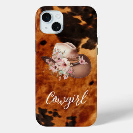 Pink Floral Cowgirl Cowboy Hat Brown Cowhide Case-Mate iPhone Hülle