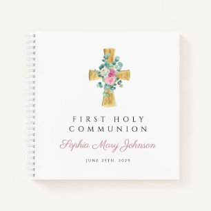 Pink Floral Cross First Communityguestbook Notizbuch