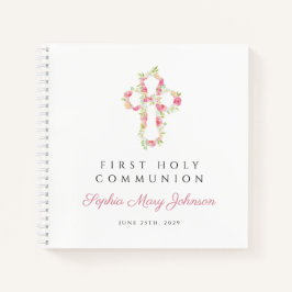 Pink Floral Cross First Communityguestbook Notizbuch