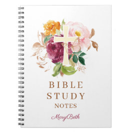 Pink Floral Cross Personalized Bible Study Notizblock