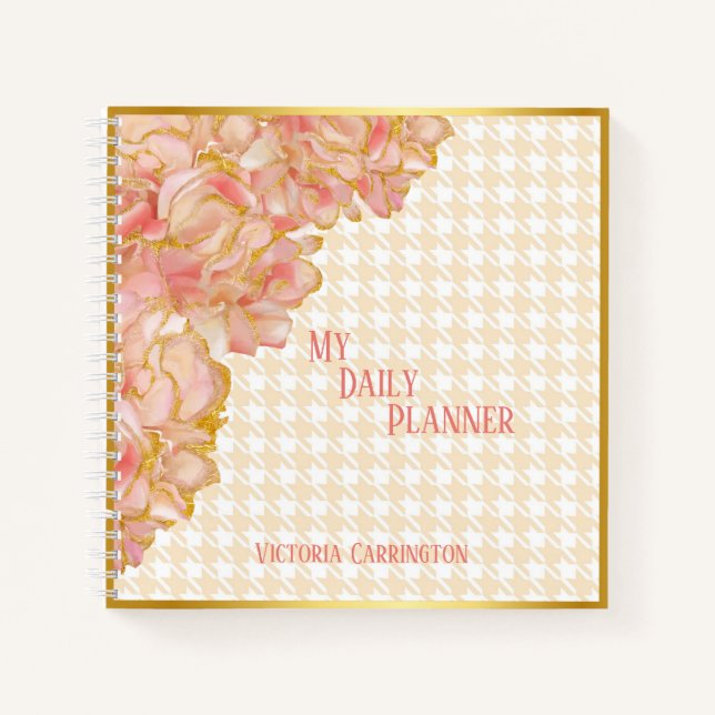 Pink Floral Daily Planer Hahnentrittmuster Name Mo Notizbuch (Vorderseite)