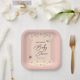 Pink Floral Daisy Bees Baby Dusche Pappteller