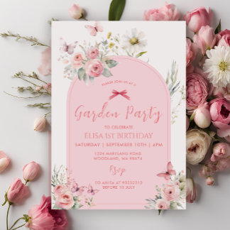 Pink Floral Daisy Butterfly Garden Party Einladung