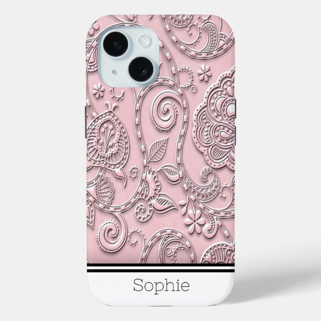 Pink Floral Damask Custom Samsung Case-Mate iPhone Hülle (Rückseite)