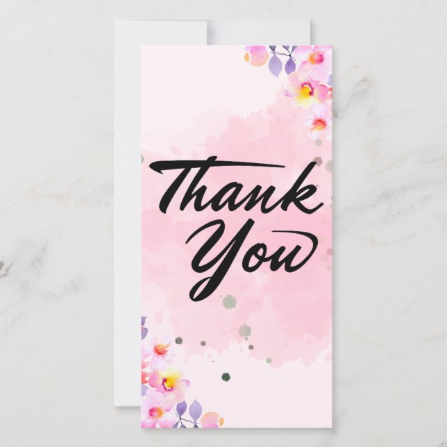 Pink Floral Danke Karte (Vorderseite)
