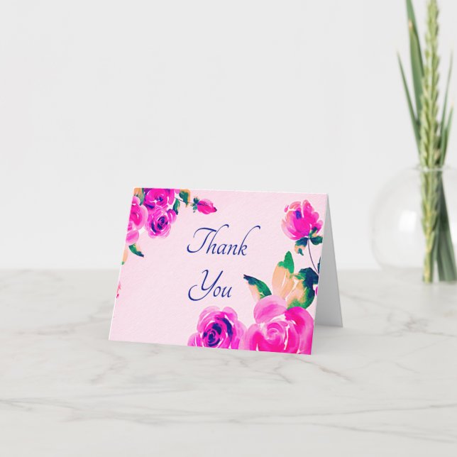 Pink floral Dankeschön Karte (Vorderseite)