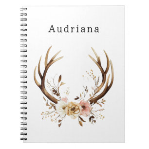 Pink Floral Deer Antler Personalisierter Name Notizblock
