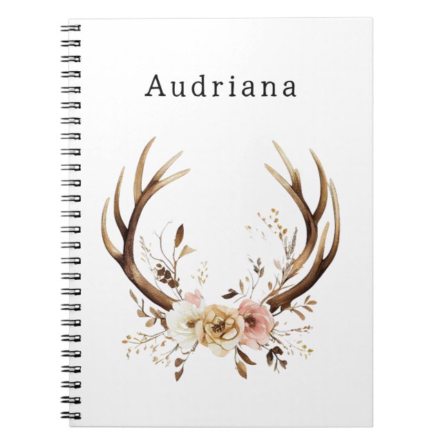 Pink Floral Deer Antler Personalisierter Name Notizblock (Vorderseite)