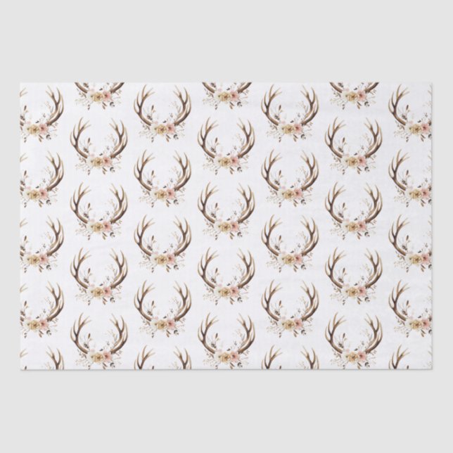 Pink Floral Deer Antlers Seidenpapier (Vorderseite)