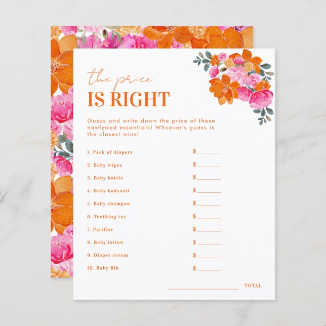 Pink Floral Der Preis ist das richtige Baby Duschs (Vorne/Hinten)