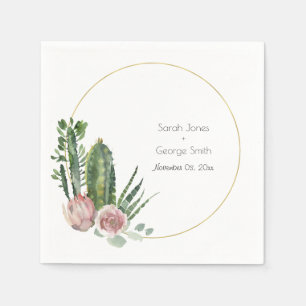 PINK FLORAL DESERT CACTI FAUNA WATERCOLOR WEDD SERVIETTE