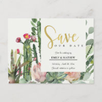 PINK FLORAL DESERT CACTI FOLIAGE SAVE THE DATE