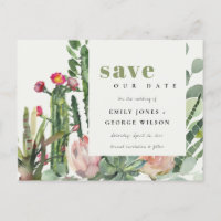 PINK FLORAL DESERT CACTI FOLIAGE SAVE THE DATE