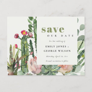 PINK FLORAL DESERT CACTI FOLIAGE SAVE THE DATE ANKÜNDIGUNGSPOSTKARTE