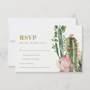 PINK FLORAL DESERT CACTI FOLIAGE WATERCOLOR UAWG RSVP KARTE