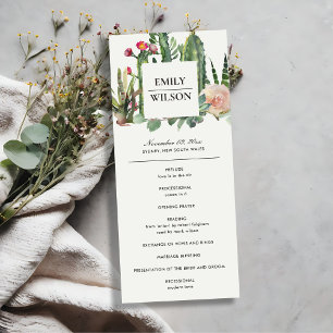 PINK FLORAL DESERT CACTI WEDDING CEREMONONY PROGRA MENÜKARTE