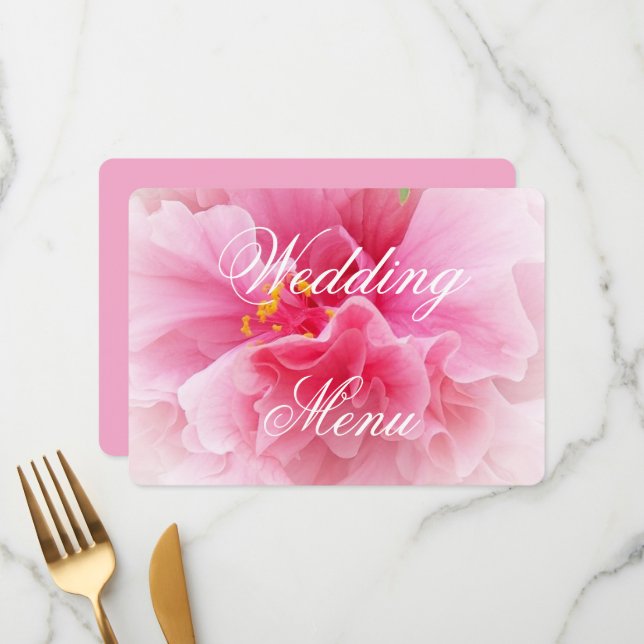 Pink Floral Design Wedding Menükarte (Vorderseite/Rückseite Beispiel)