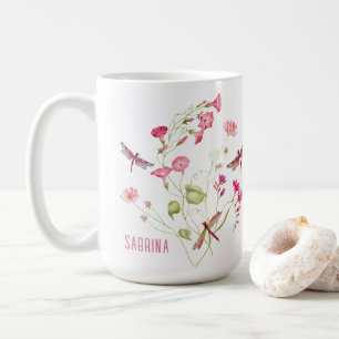 Pink Floral Dragonfly Persönliche Umarmung Kaffeetasse