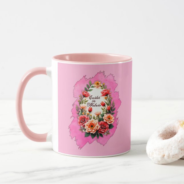 Pink Floral Easter Egg – Spring Art - caneca Tasse (Mit Donut)
