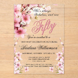 Pink Floral Elegance 50. & Fab Geburtstagsparty Acryleinladungen