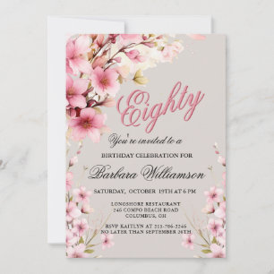 Pink Floral Elegance 80. Geburtstagsparty Einladung