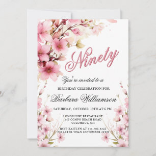 Pink Floral Elegance 90. Geburtstagsparty Einladung