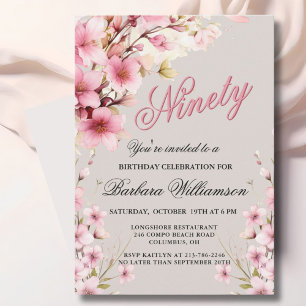 Pink Floral Elegance 90. Geburtstagsparty Einladung
