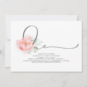 Pink Floral Elegant Script Typografie 1. Geburtsta Einladung