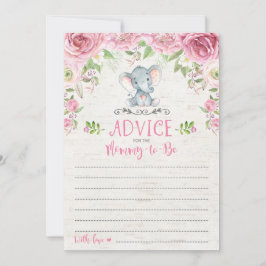 Pink Floral Elephant Advice Card Kinderduschenspie Hinweiskarte