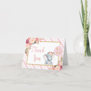 Pink Floral Elephant Baby Dusche Danke Karte