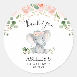 Pink Floral Elephant Baby Dusche Gefallen Sticker