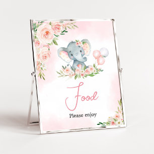 Pink Floral Elephant Balloon Babydusche Nahrung Poster