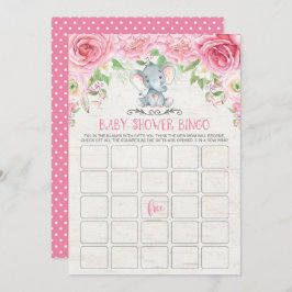 Pink Floral Elephant Bingo Baby Duschkarte Einladung