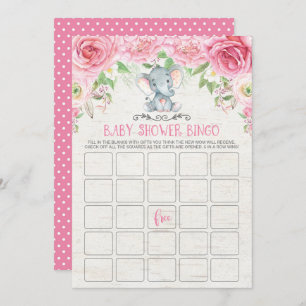 Pink Floral Elephant Bingo Baby Duschkarte Einladung