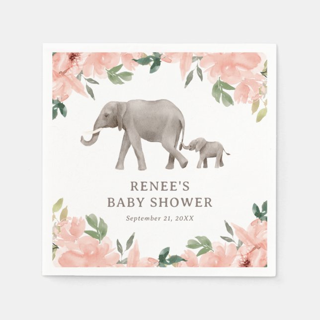 Pink Floral Elephant Girl Baby Dusche Serviette (Vorderseite)