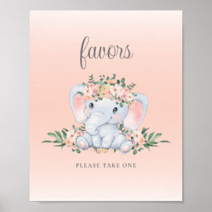 Pink Floral Elephant Girl Baby Duwer Favorit Schil Poster