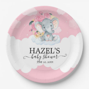 Pink Floral Elephant Kleine Peanut Babydusche Pappteller