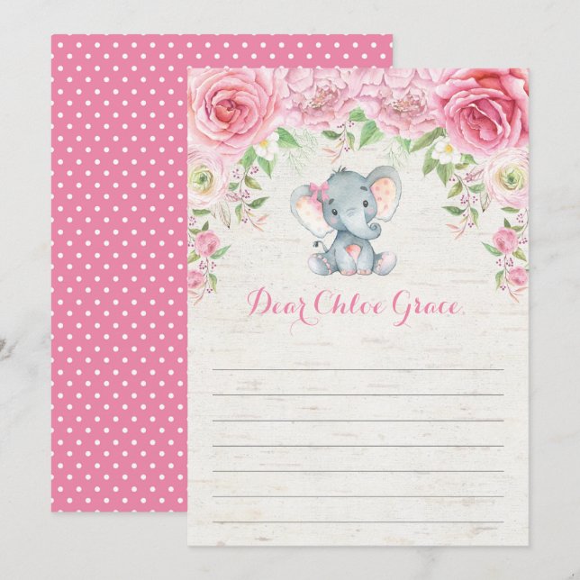 Pink Floral Elephant Time Capsul Message Card Einladung (Vorne/Hinten)