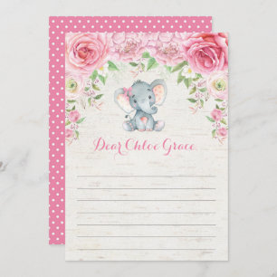 Pink Floral Elephant Time Capsul Message Card Einladung