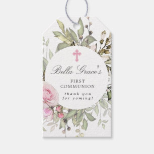 Pink Floral Erste Kommune Vielen Dank Geschenkanhänger