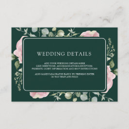 Pink Floral Eucalyptus Emerald Wedding Details Begleitkarte