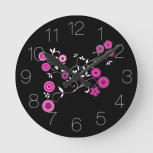 Pink Floral Explosion Runde Wanduhr